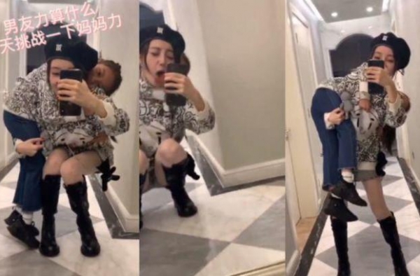 李小璐甜馨录视频挑战妈妈力，单肩扛女儿腿发抖，甜馨体重遭吐槽