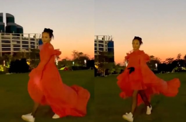 TVB女星对镜撩裙子，不慎露出打底裤，恋上赌王儿子四年仍未嫁