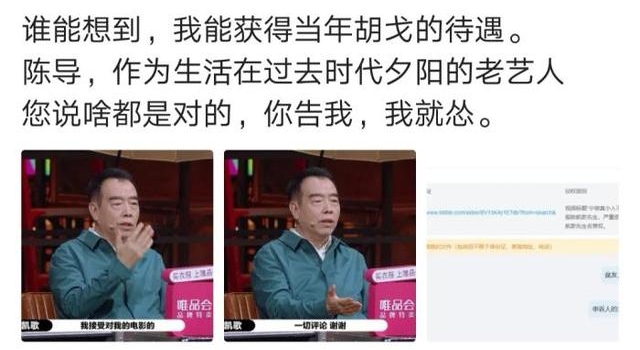 陈凯歌举报up主吐槽视频 玻璃心还是正常维权？